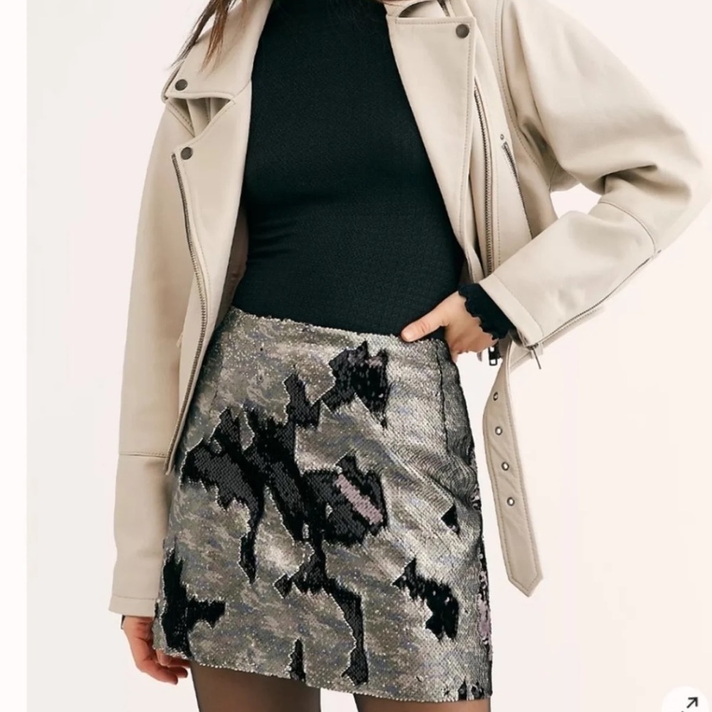 Free people camo sequins mini skirt